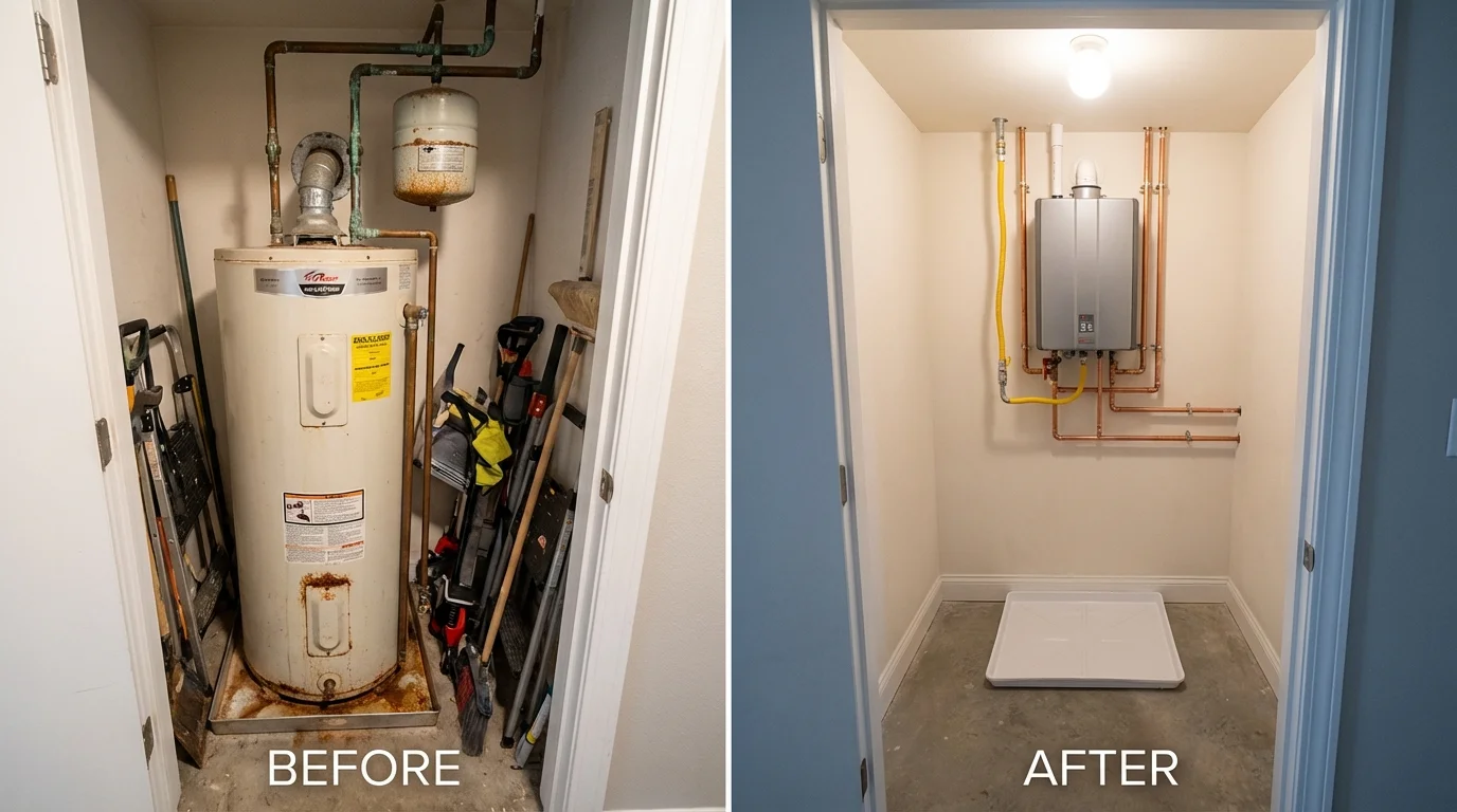 Tank water heater versus wall-mounted tankless unit comparison for Huron, CA homeowners