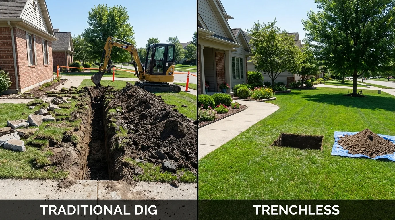 Trenchless sewer repair with minimal yard damage versus traditional excavation in Huron, CA